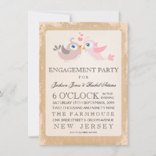 Rustic Vintage Love Birds Engagement Party Invite