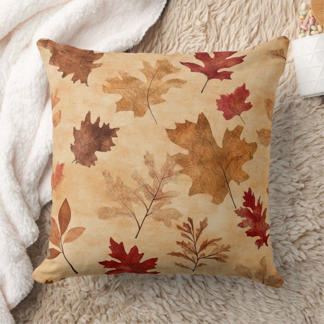 Rustic Vintage Maple Leaves Red Brown Fall Cushion (Blanket)