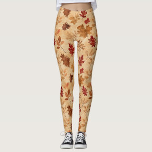 Rustic Vintage Maple Leaves Red Brown Fall Leggings