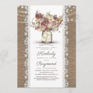 Rustic Vintage Mason Jar Burlap Engagement Party Invitation