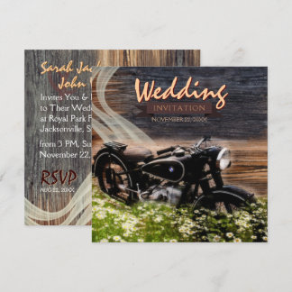Rustic Vintage Motorbike Wedding Invitations