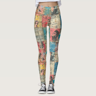 Rustic Vintage Newspaper Patchwork Collage (10) Leggings