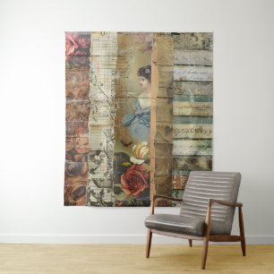 Rustic Vintage Newspaper Patchwork Collage (10) Tapestry