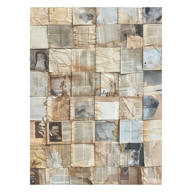 Rustic Vintage Newspaper Patchwork Collage (12) Tablecloth (Front)