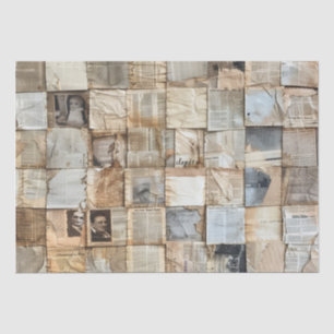 Rustic Vintage Newspaper Patchwork Collage (12) Tissue Paper