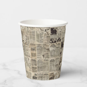 Rustic Vintage Newspaper Patchwork Collage (1) Paper Cups