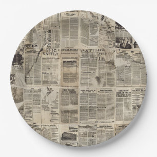 Rustic Vintage Newspaper Patchwork Collage (1) Paper Plate