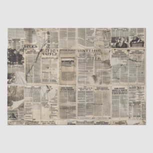 Rustic Vintage Newspaper Patchwork Collage (1) Tissue Paper