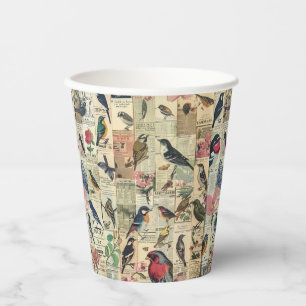 Rustic Vintage Newspaper Patchwork Collage (4) Paper Cups