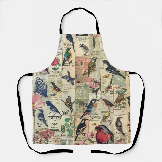 Rustic Vintage Newspaper Patchwork Collage (5) Apron (Front)