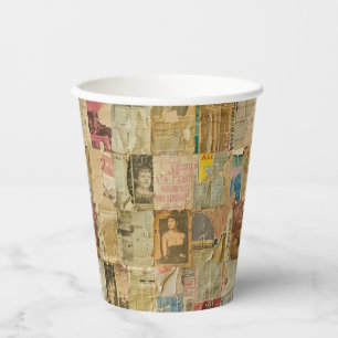 Rustic Vintage Newspaper Patchwork Collage (5) Paper Cups