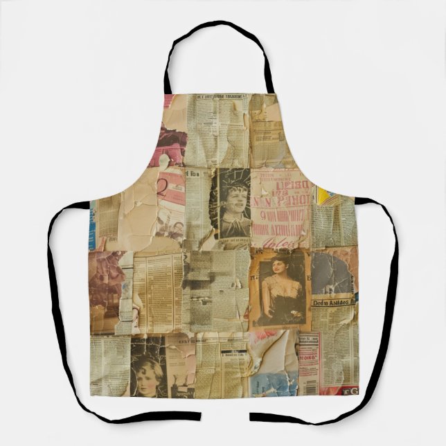 Rustic Vintage Newspaper Patchwork Collage (6) Apron (Front)