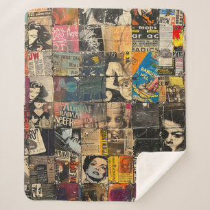 Rustic Vintage Newspaper Patchwork Collage (7) Sherpa Blanket