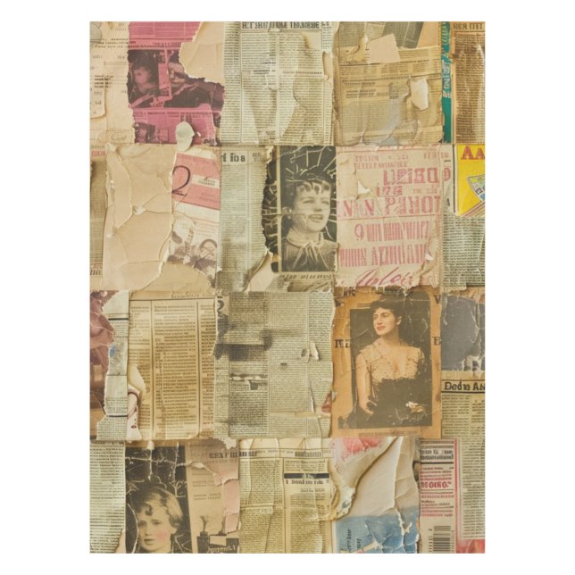 Rustic Vintage Newspaper Patchwork Collage (7) Tablecloth (Front)
