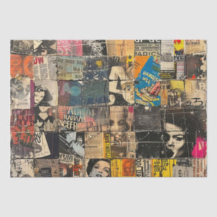 Rustic Vintage Newspaper Patchwork Collage (7) Tissue Paper