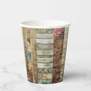 Rustic Vintage Newspaper Patchwork Collage (8) Paper Cups