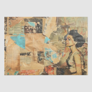 Rustic Vintage Newspaper Patchwork Collage (8) Tissue Paper