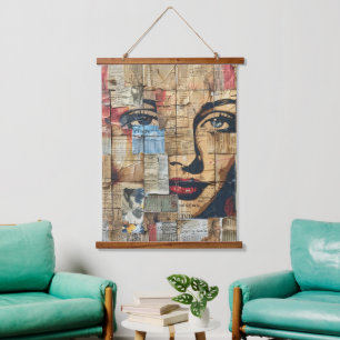 Rustic Vintage Newspaper Patchwork Collage (9) Hanging Tapestry