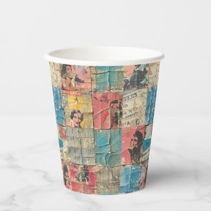 Rustic Vintage Newspaper Patchwork Collage (9) Paper Cups