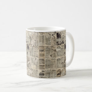 Rustic Vintage Newspaper Patchwork Collage Coffee Mug