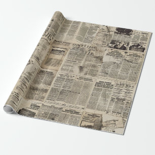 Rustic Vintage Newspaper Patchwork Collage Wrapping Paper
