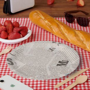 Rustic Vintage Newspaper Torn Pieces Print Paper Plate