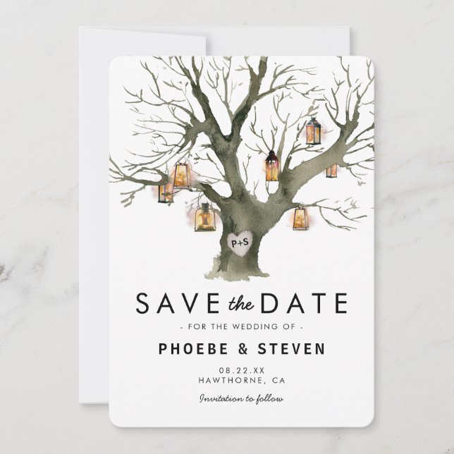 Rustic Vintage Oak Tree Wedding Save the Date (Front)