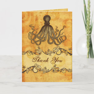 rustic, vintage ,octopus beach thank you card