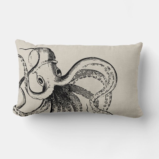 Rustic Vintage Octopus Illustration Lumbar Cushion (Front)