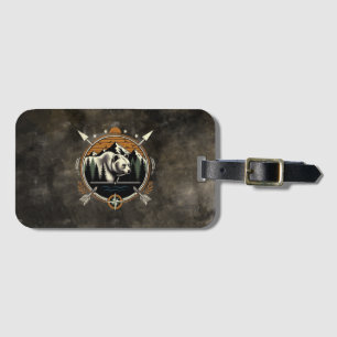 Rustic, vintage outdoorsman bear mountain luggage tag