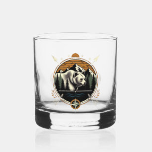 Rustic, vintage outdoorsman bear mountain whiskey glass