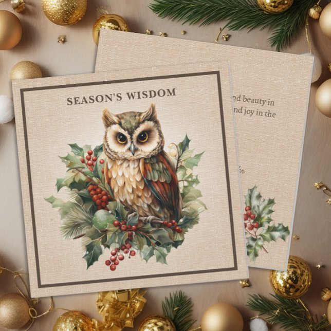 Rustic Vintage Owl Woodland Burlap Holiday Card (Rustic Vintage Owl Woodland Burlap Holiday Card)