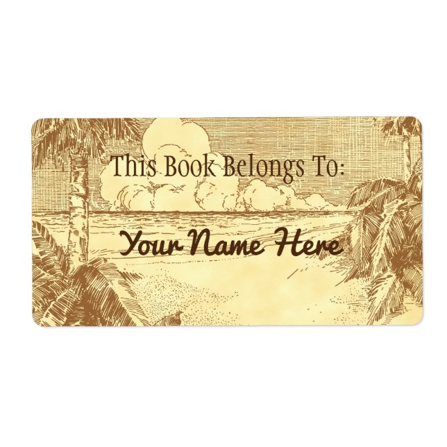 Rustic Vintage Palm Tree Editable Bookplate (Front)