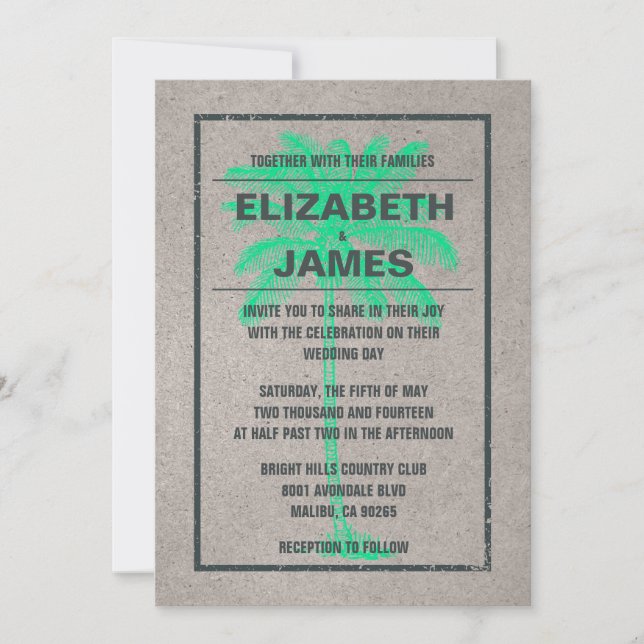 Rustic Vintage Palm Trees Wedding Invitations (Front)
