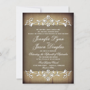 Rustic Vintage Paper Flourish Wedding Invitations
