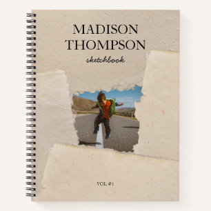 Rustic Vintage Paper Personalised Photo Skethbook Notebook