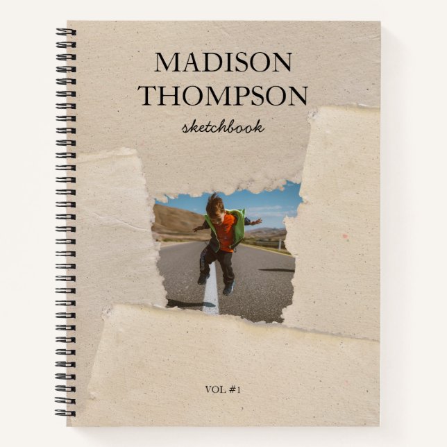 Rustic Vintage Paper Personalised Photo Skethbook Notebook (Front)