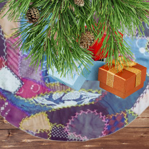 Rustic Vintage Patchwork Quilted Pattern Christmas Brushed Polyester Tree Skirt