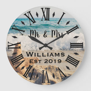 Rustic Vintage  Personalised Blue Ocean Custom Large Clock