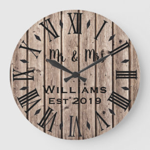 Rustic Vintage Personalised Brown Wood Custom Large Clock