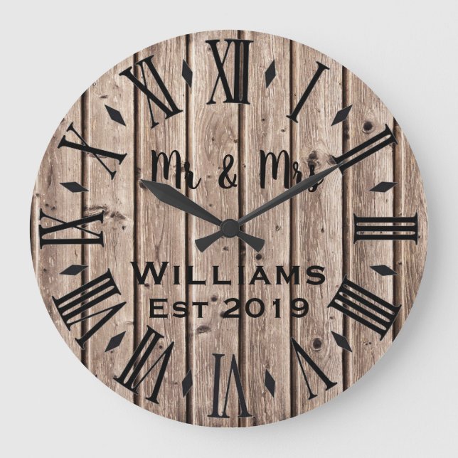 Rustic Vintage  Personalised Brown Wood Custom Large Clock (Front)
