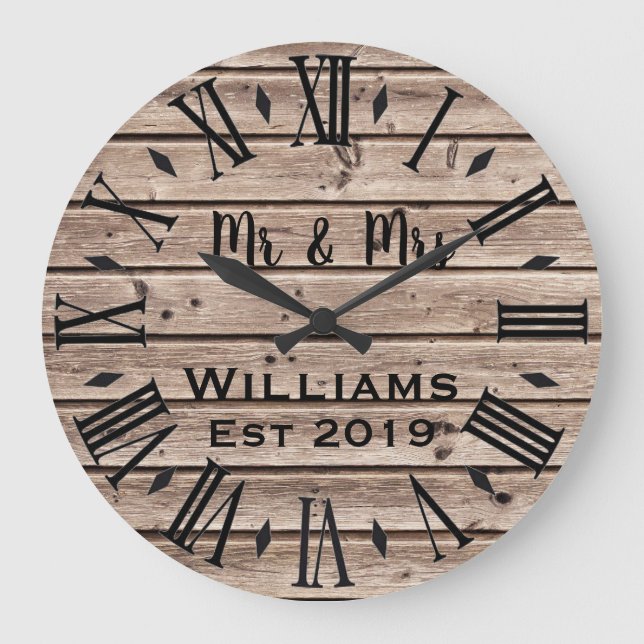 Rustic Vintage  Personalised Brown Wood Custom Large Clock (Front)
