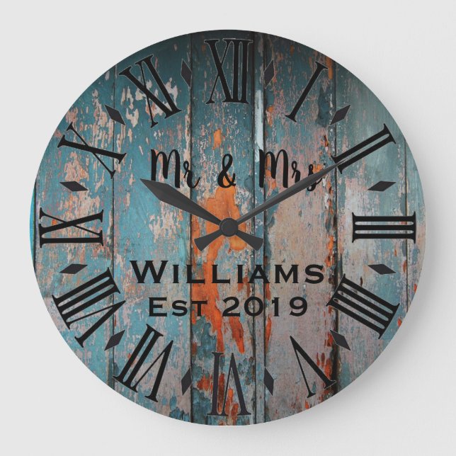 Rustic Vintage  Personalised Wood Custom Large Clock (Front)