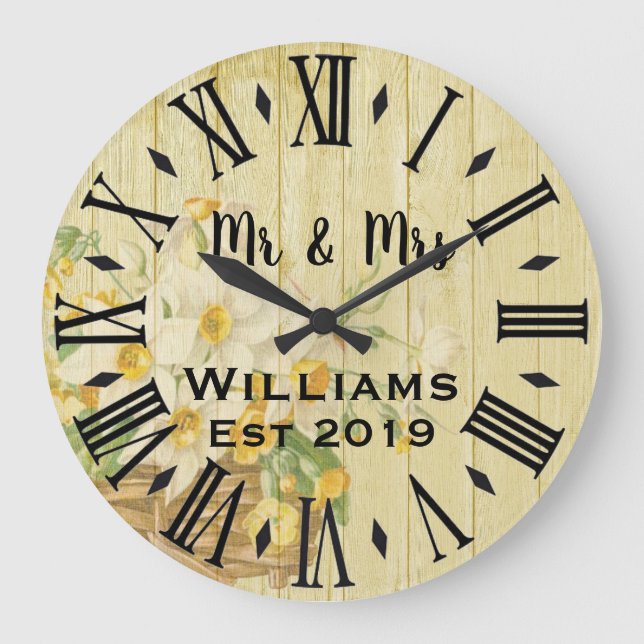 Rustic Vintage  Personalised Wood Custom Large Clock (Front)