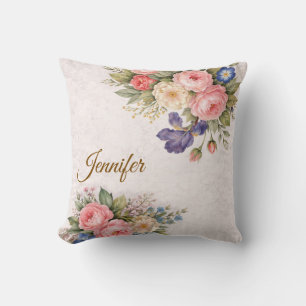 Rustic Vintage Personalized Floral Rose Design Cushion