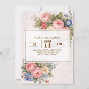 Rustic Vintage Personalized Floral Rose Design Invitation