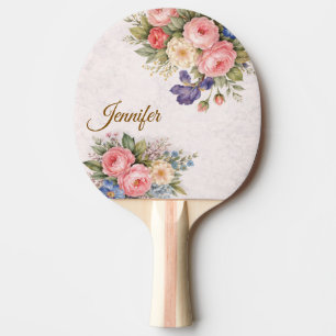 Rustic Vintage Personalized Floral Rose Design Ping Pong Paddle