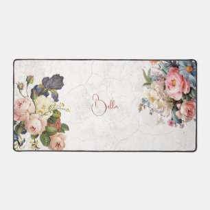 Rustic Vintage Personalized Roses & Iris Desk Mat