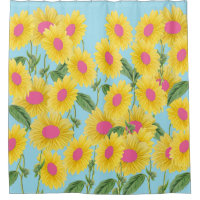 Rustic Vintage Pink Sunflowers Modern Pastel Blue