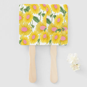 Rustic Vintage Pink Sunflowers Modern White Hand Fan